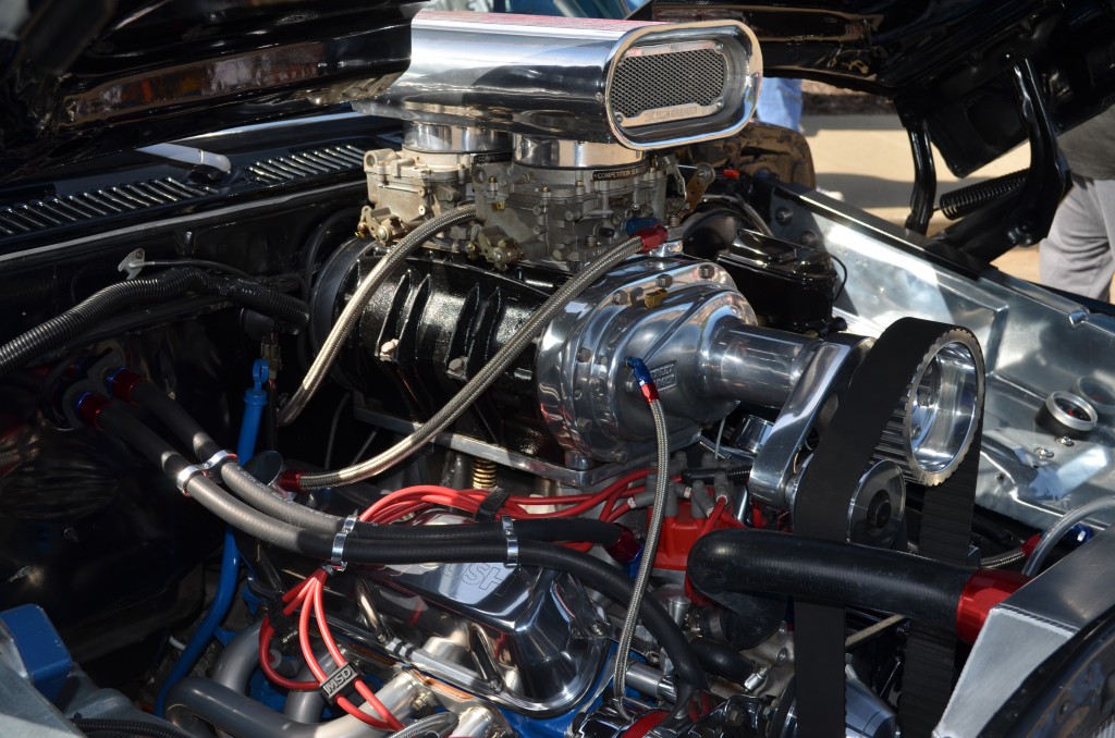 supercharged engine in a hot rod truck