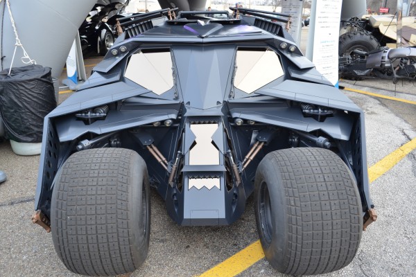 batman begins tumbler batmobile on display