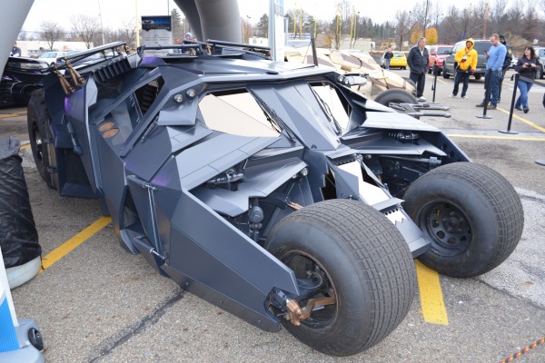 batman tumbler batmobile from batman begins nolan reboot on display