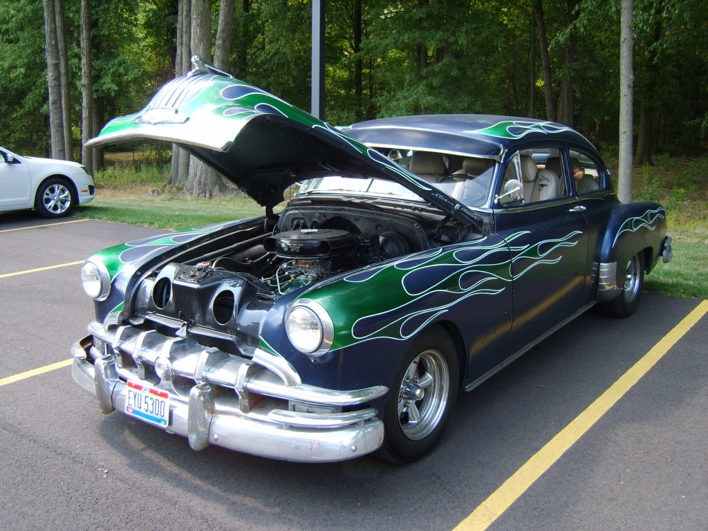 postwar green pontiac hot rod coupe