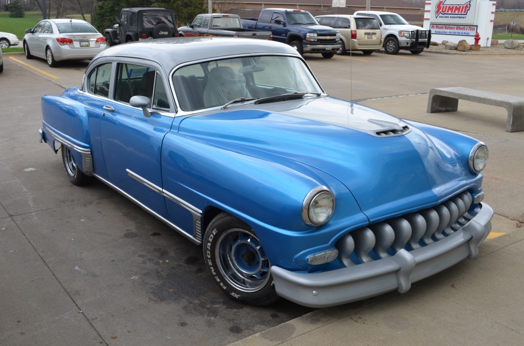 custom 1950s era street rod, front passenger side