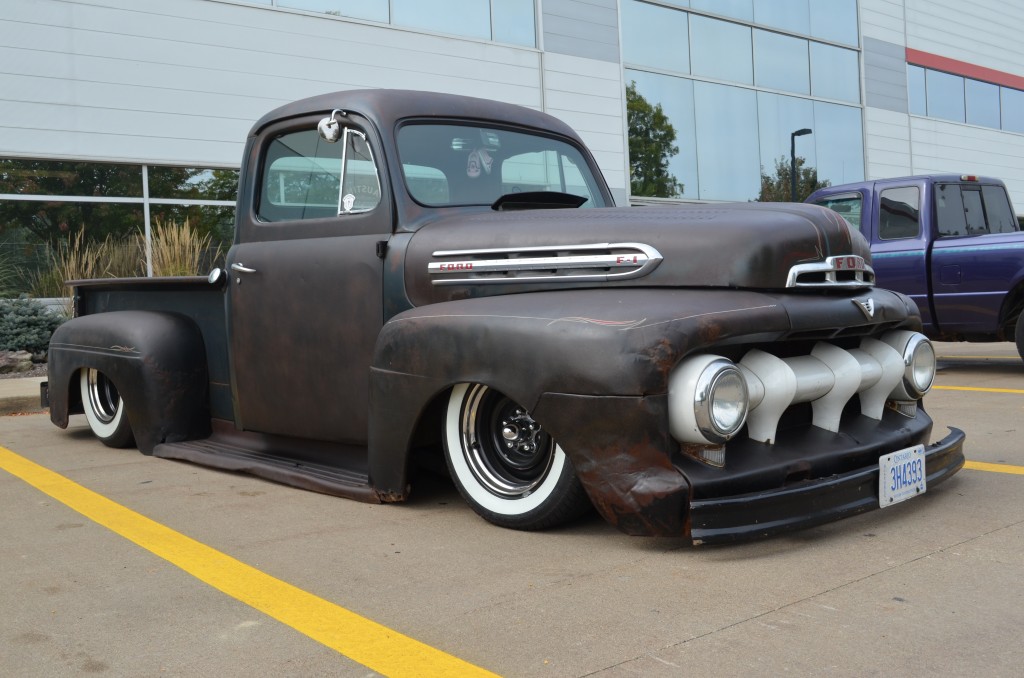 Lowered 1951 Ford Pickup Truck Hot Rod, front quarter