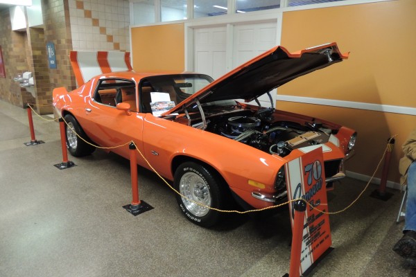 1970 Chevy Camaro Z28 displayed at indoor car show