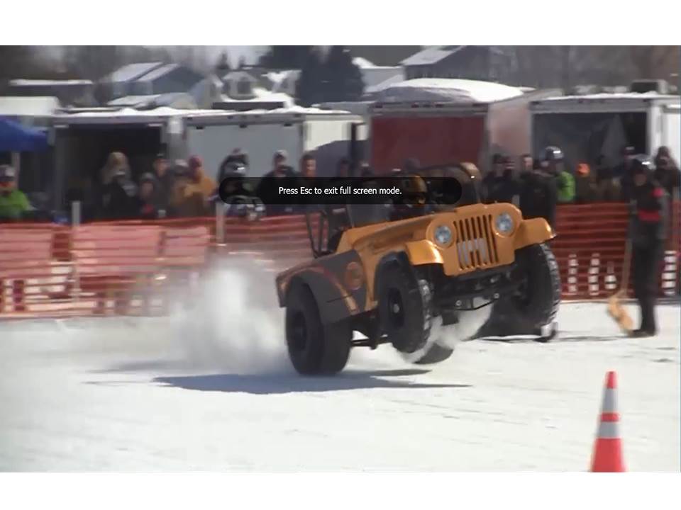 CJ jeep drag racing on Ice