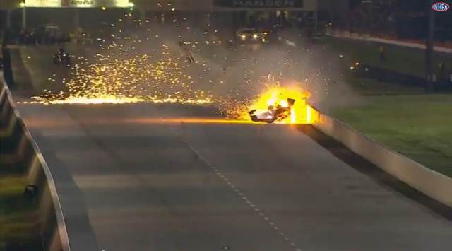 drag race car explodes on the track