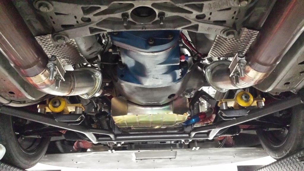 3 inch dual exhaust system with Borla XR-1 mufflers on a 2008 mustang race car