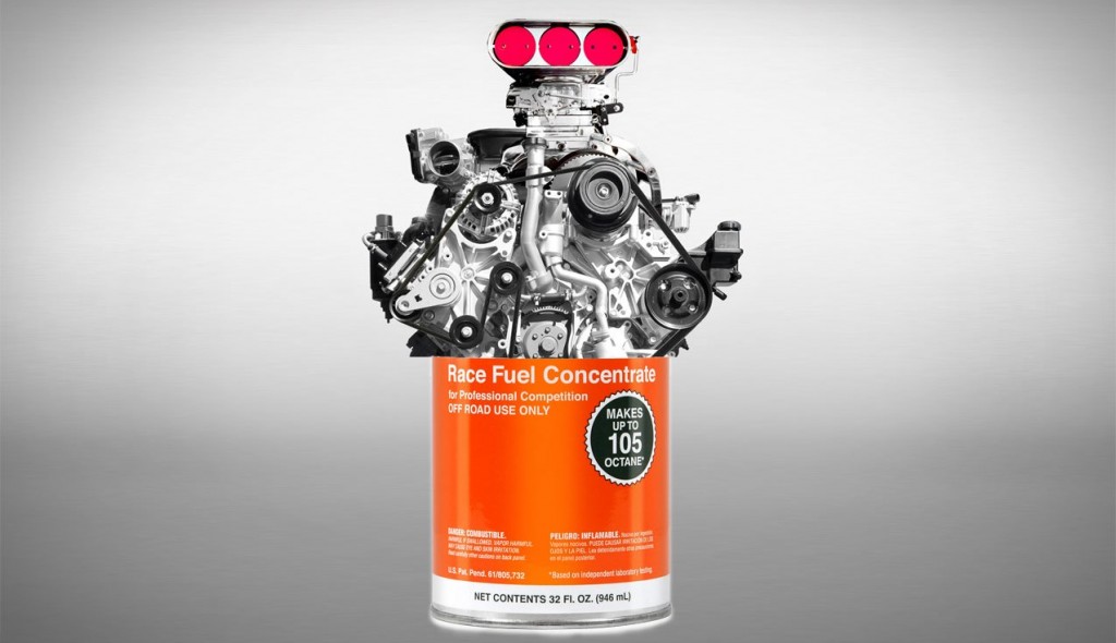 race fuel can with composite engine graphic