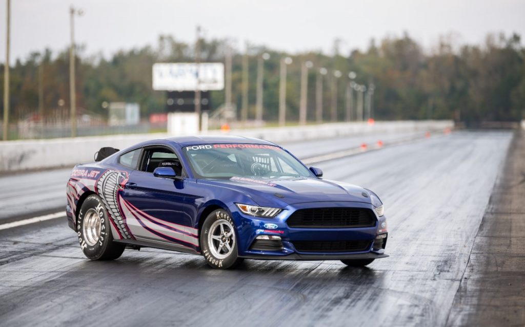 ford late model cobra jet mustang on track