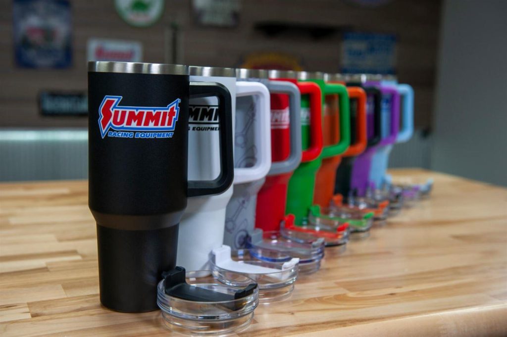 summit travel mug tumbler collection on workbench