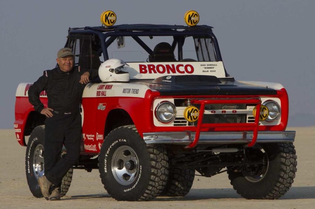 rod hall with vintage ford bronco racer