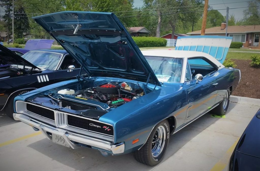 blue 1969 dodge charger rt from all mopar show at summit racing