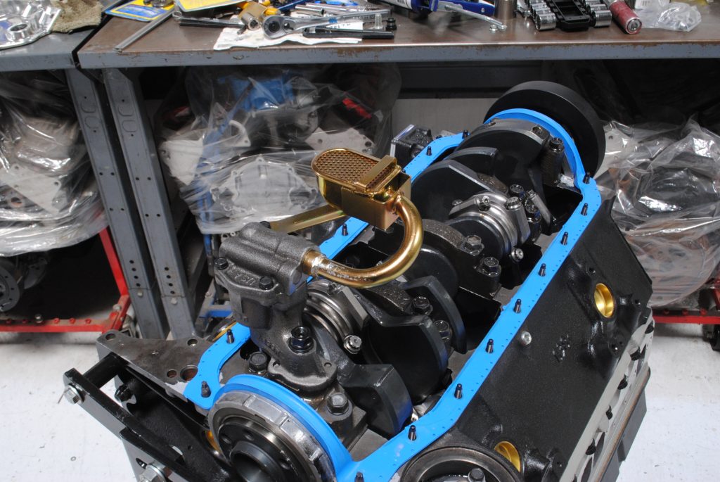 bottom of an engine with oil pump screen