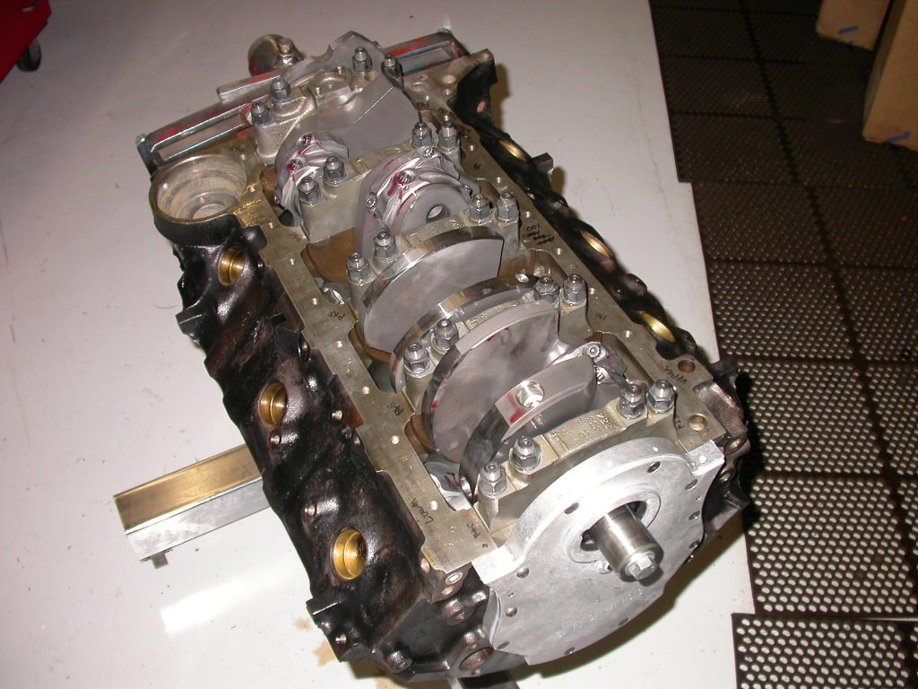 crankshaft inside a big block chevy v8 engine