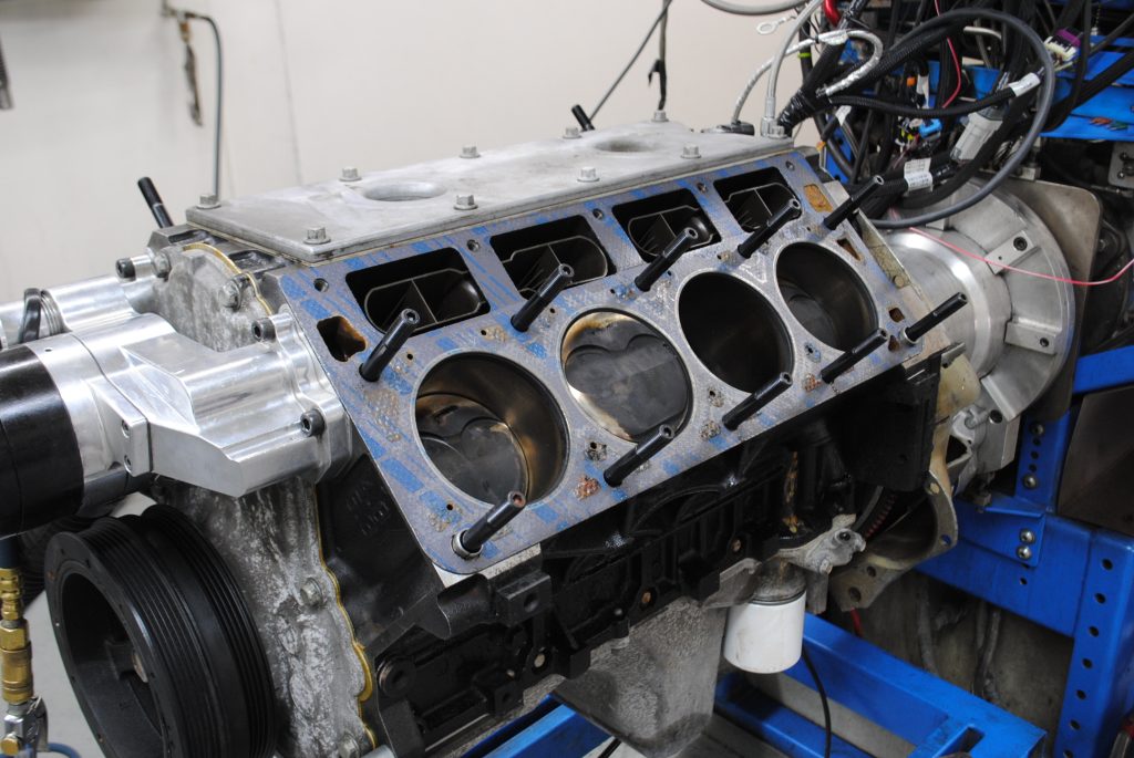 engine with cylinder head removed to show gasket