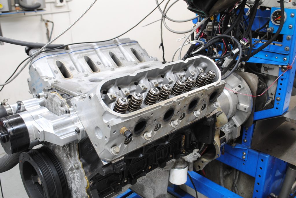 ls engine on dyno with valve covers removed