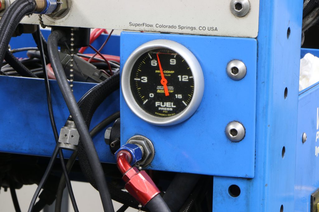fuel pressure gauge on an engine dyno