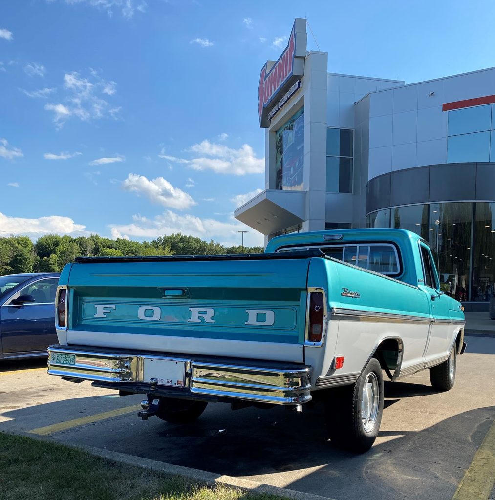 rear tailgate view of a 1968 Ford F-100 Ranger