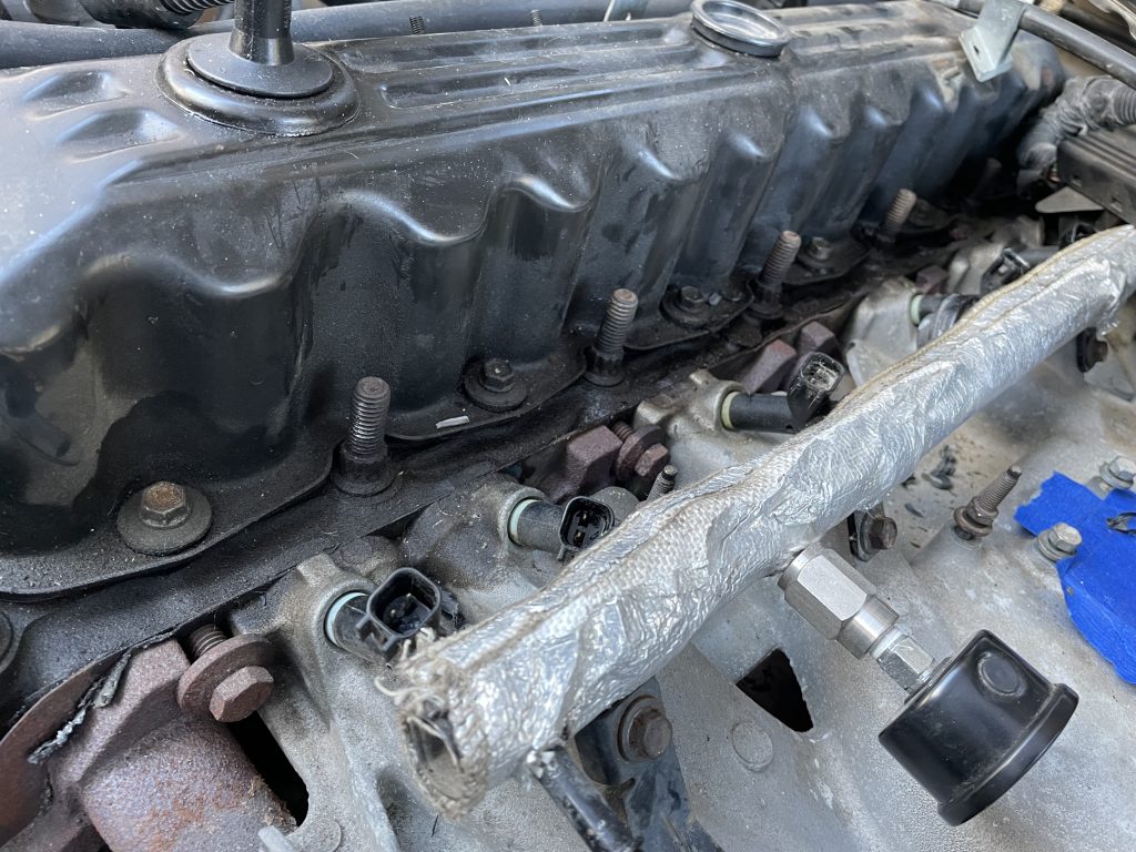 fuel rail removed on a Jeep Cherokee xj 4.0L engine