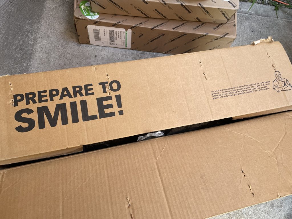 cardboard box on a garage floor