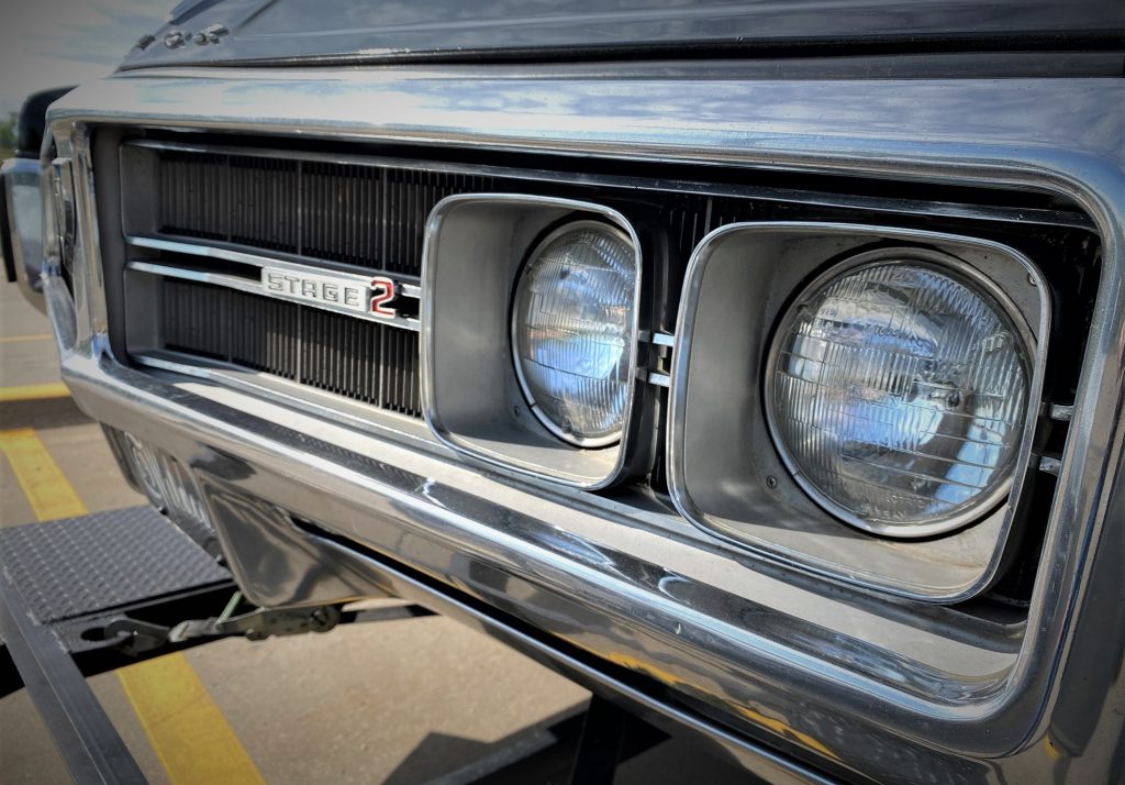 close up of grille and headlight on a 1969 buick wildcat