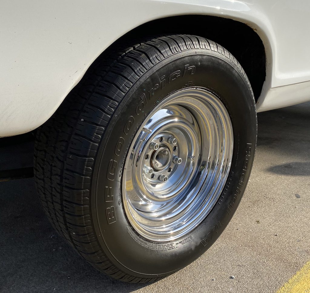 close up of wheel on a vintage Chevy ii nova gasser