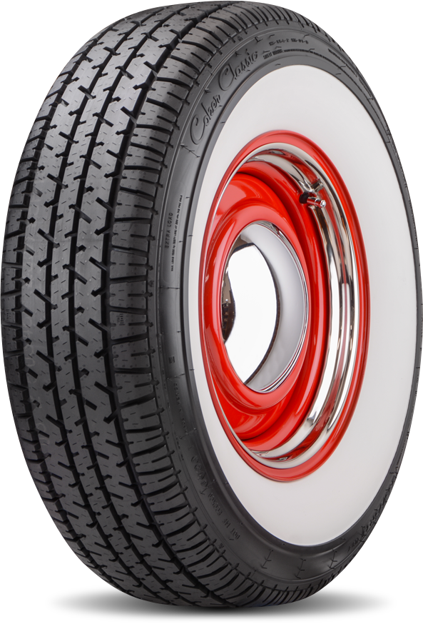 Coker Classic Star Series Whitewall tire on red rim