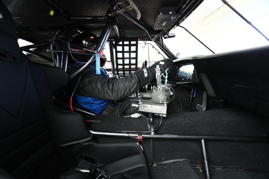 view of racer inside drag race car