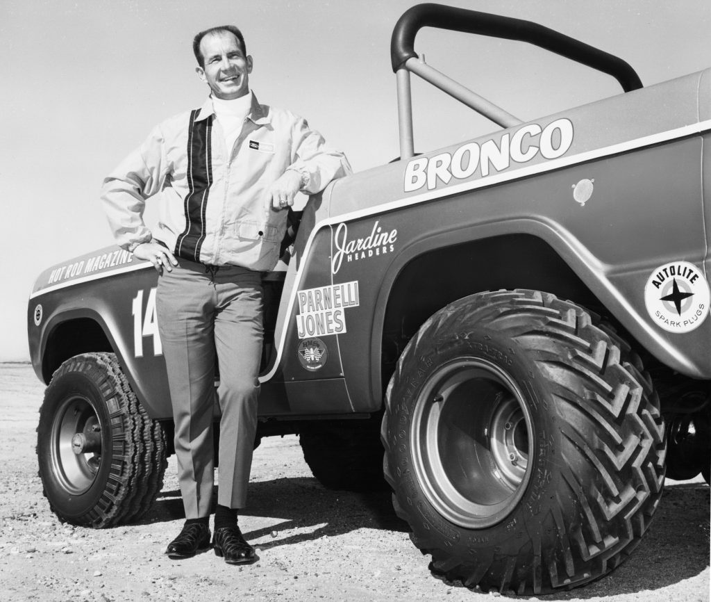 vintage photo of Parnelli Jones with a Ford Bronco