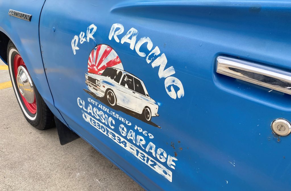 R&R Racing livery painted on Blue 1976 Datsun Nissan 620 pickup truck,