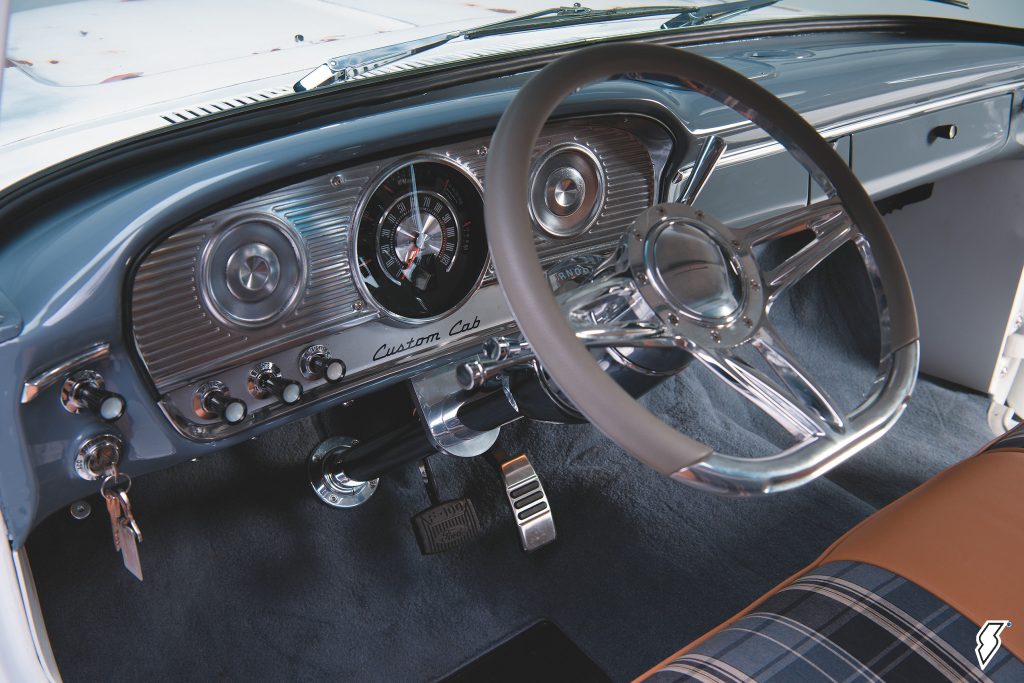 Interior of a restomodded Ford F100 truck