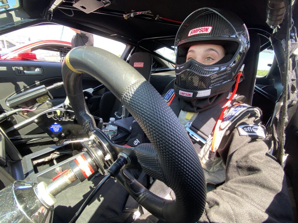 race car driver in cockpit