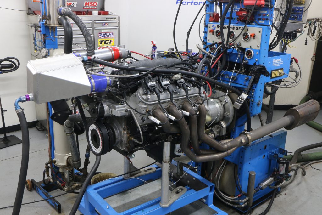 supercharged and intercooled ls engine on a dyno test run