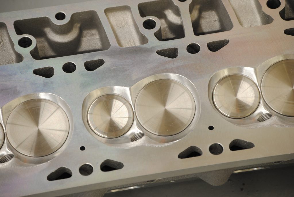 close up of valves in a cylinder head