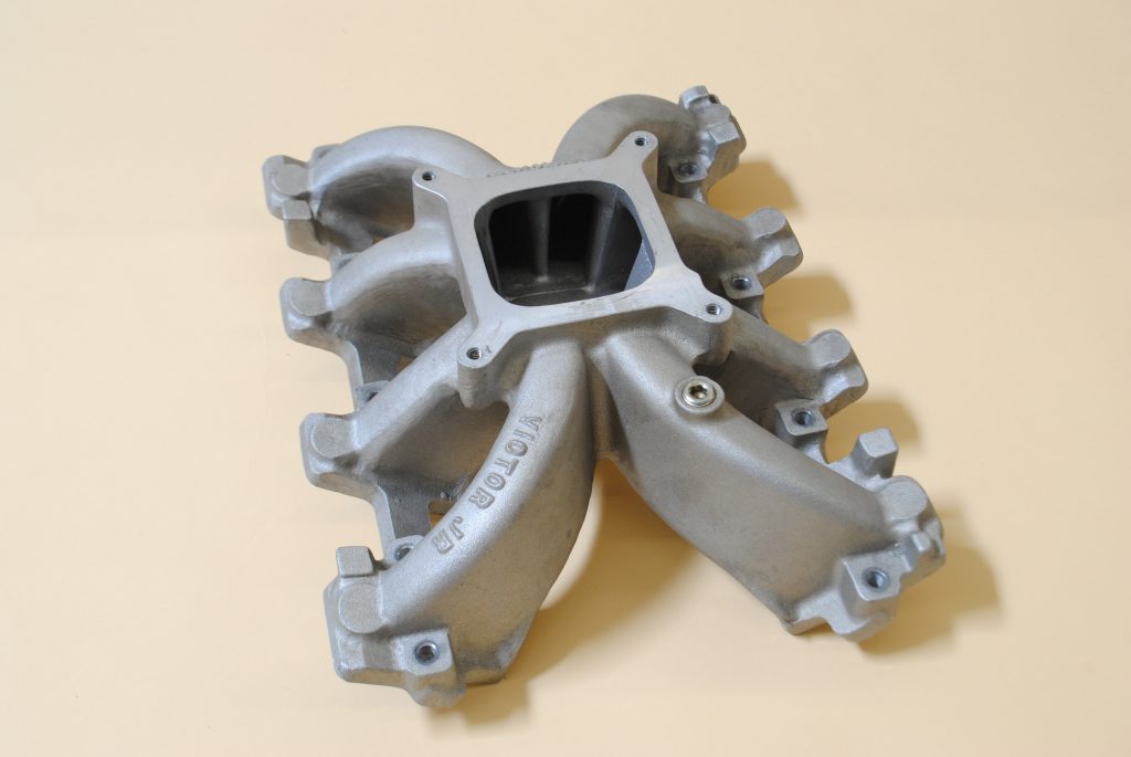 Edelbrock victor jr. single plane intake manifold on table