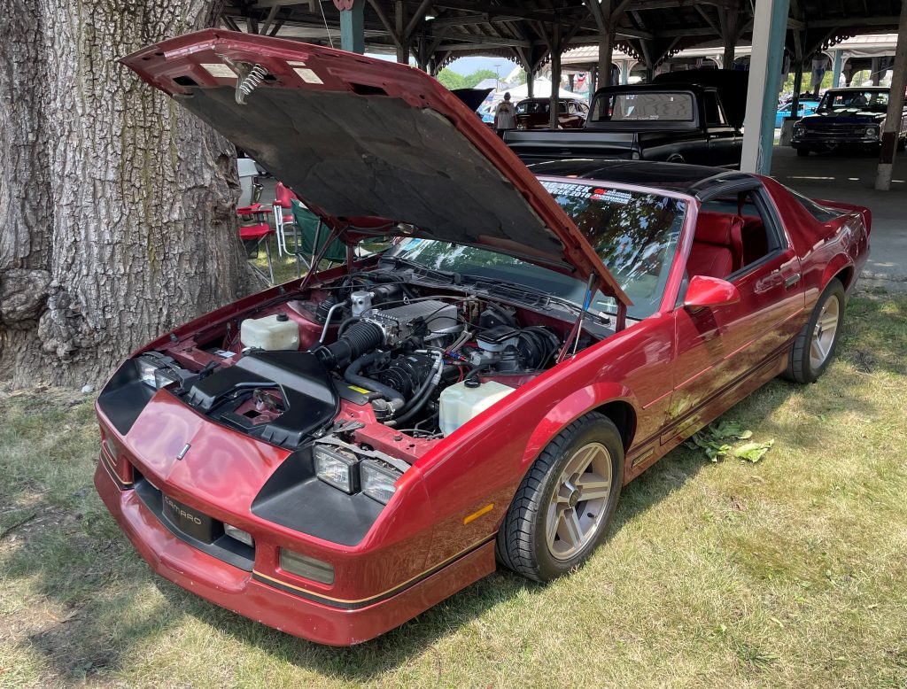 1987 chevy camaro iroc-z z28 with hood open