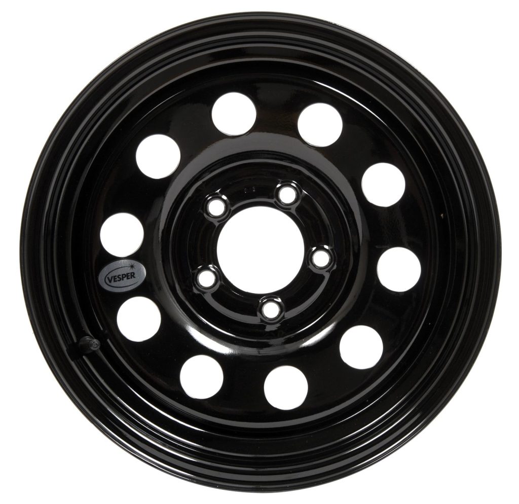 black steel trailer wheel