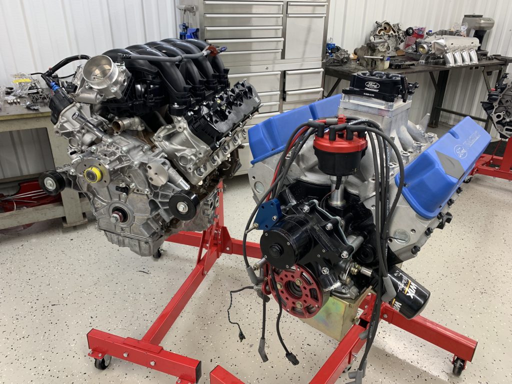 a pair of Ford 7.3L Godzilla engines on stands