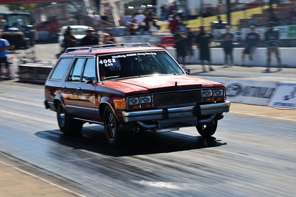 modified ford station wagon on dragstrip