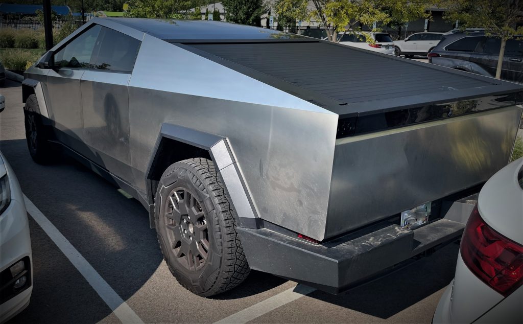 tesla cyber truck, rear driver side