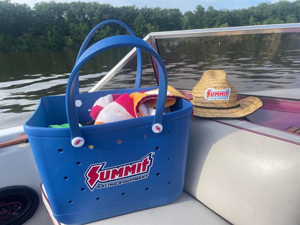 summit racing tote bag on a boat