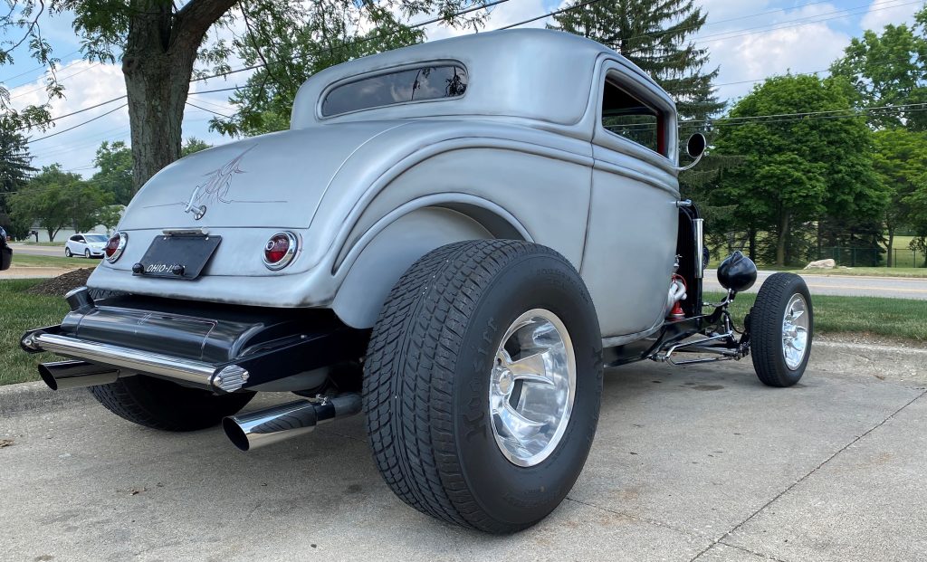 rear quarter shot of a 1932 ford highboy 3-window hotrod coupe