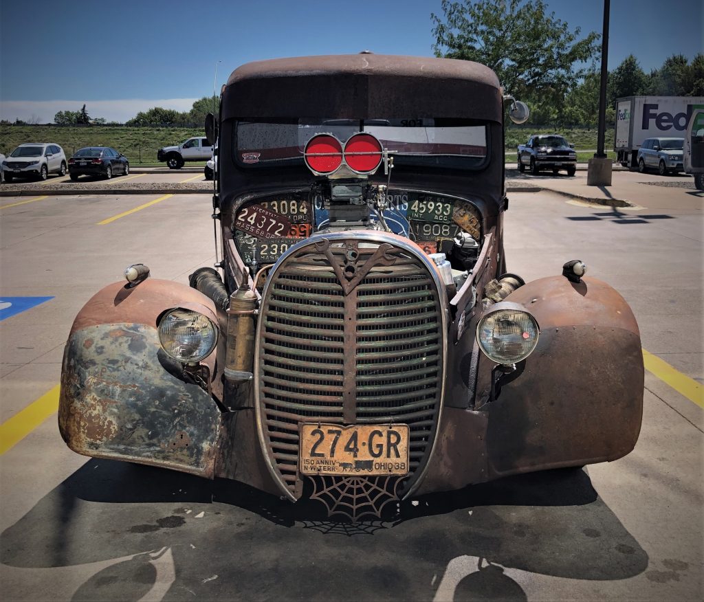 Supercharged 1938 Ford Rat Rod Truck, front grille