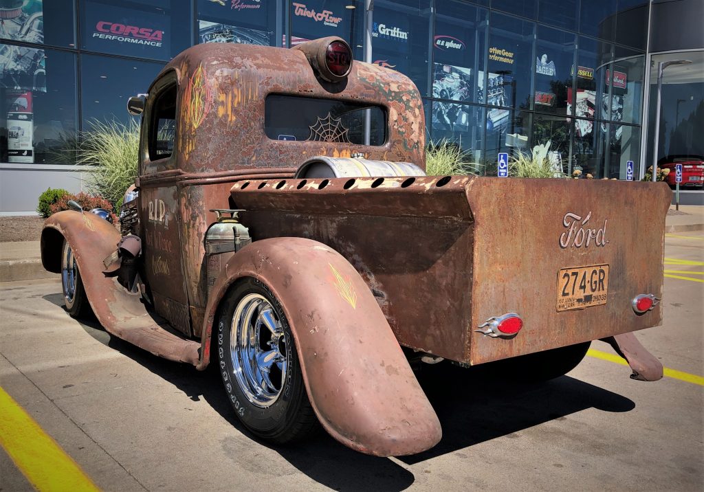 Supercharged 1938 Ford Rat Rod Truck, rear quarter