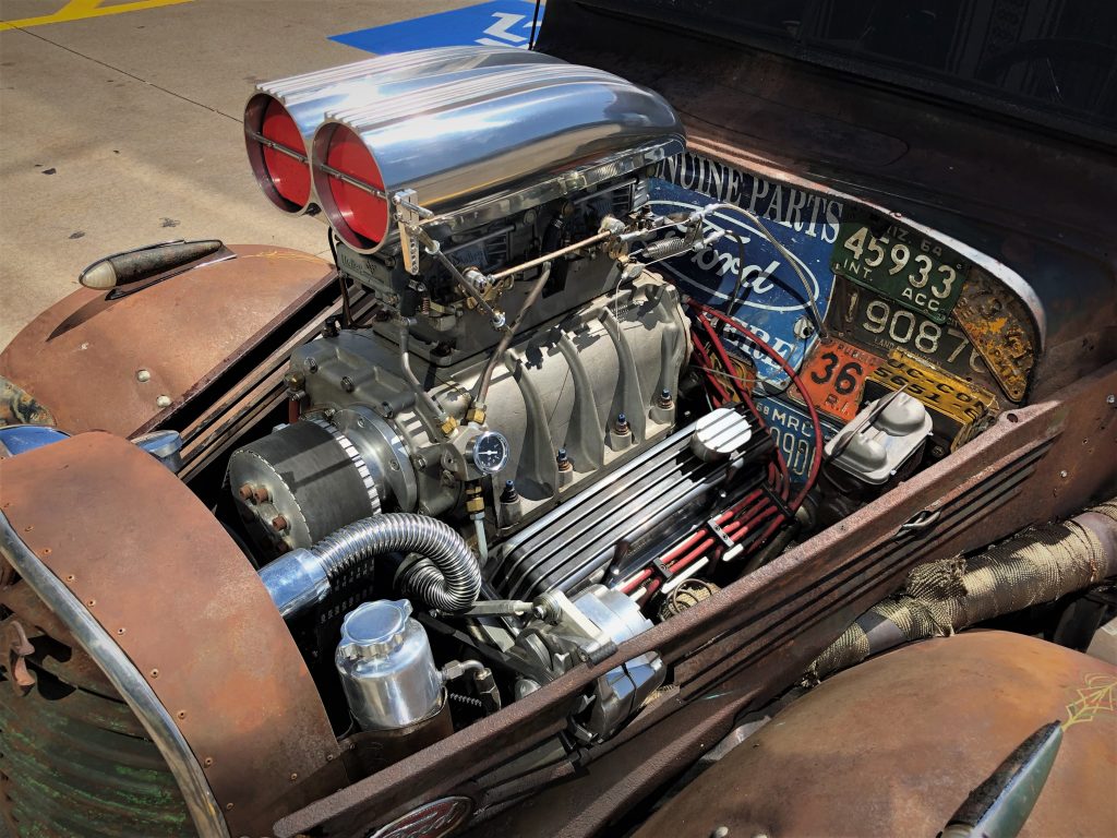 Supercharged 1938 Ford Rat Rod Truck, engine bay