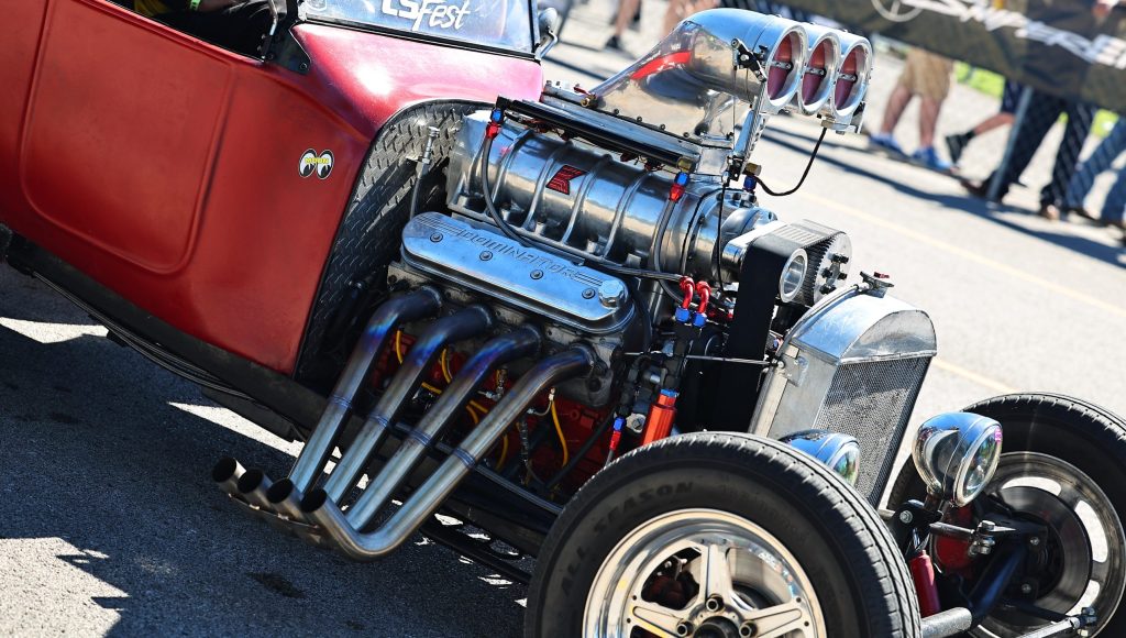 supercharged ls engine in a vintage model T dragster