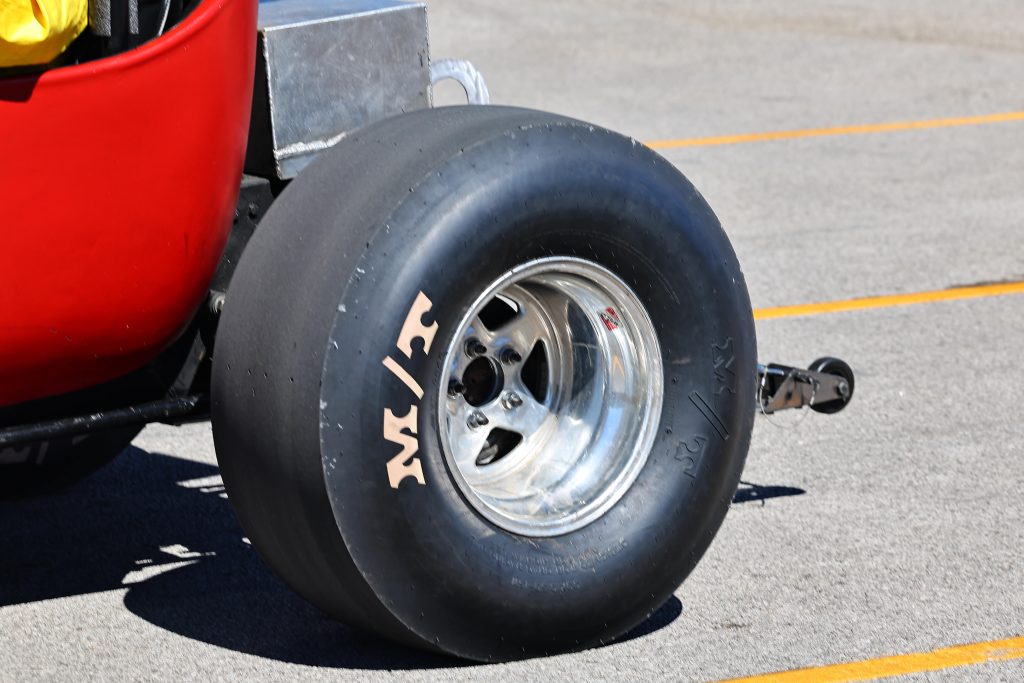 close up of M/T radial tire on a vintage hot rod