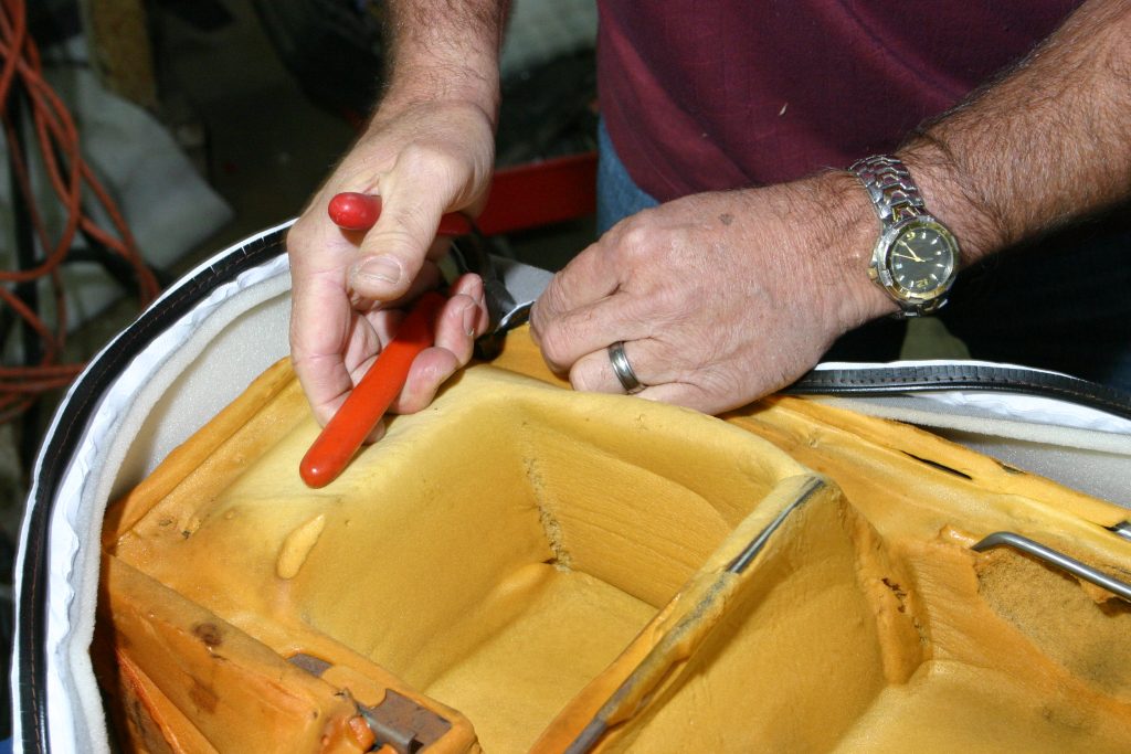 Installing hog rings on 1985 Mustang rear seat