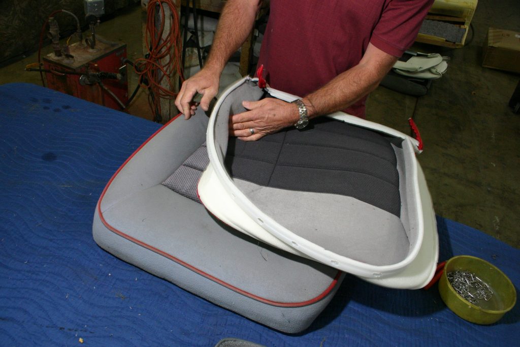 Installing TMI Products upholstery on 1985 Mustang seat back