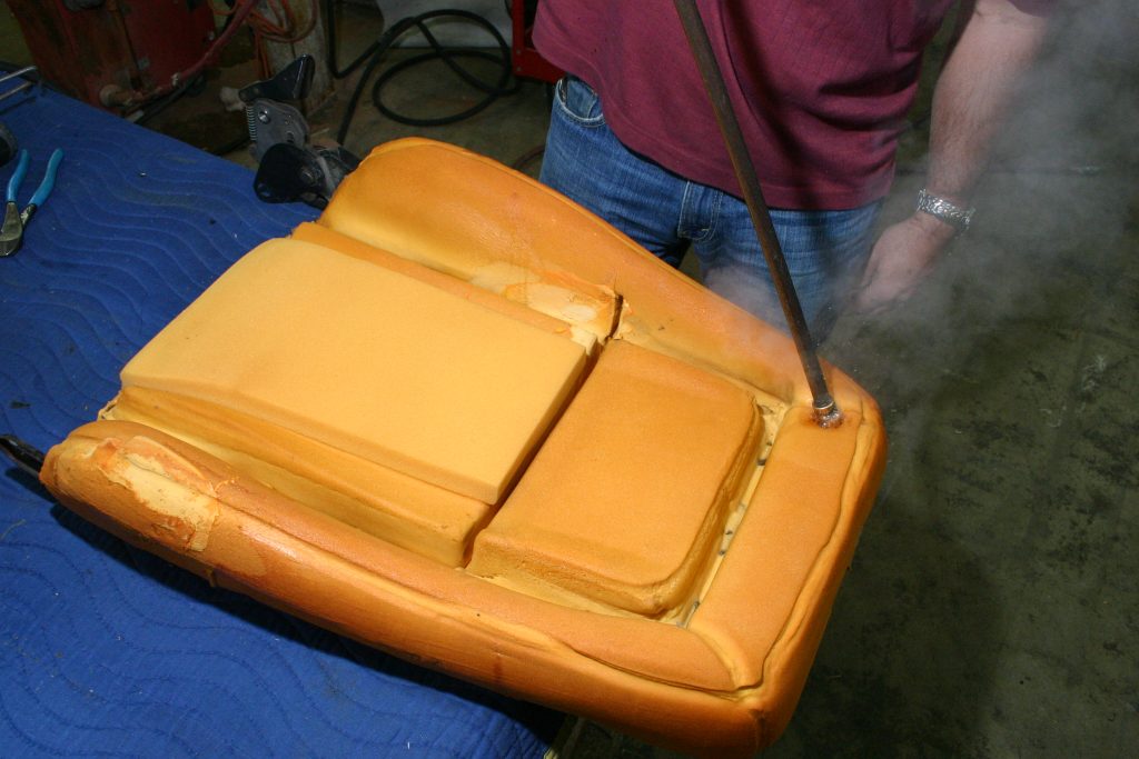 Steaming 1985 Mustang front seat foam