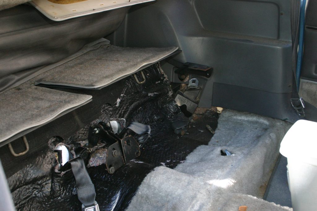 1985 Mustang rear seat area exposed